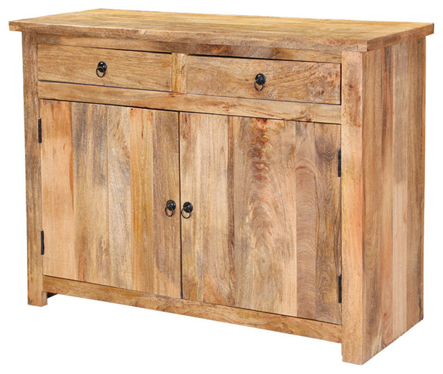 Waldo Rustic Mango Wood 2 Drawer Storage Buffet Cabinet - Rustic .
