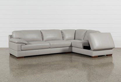 Nico Light Grey Leather Sectional With Right Arm Facing Armless .