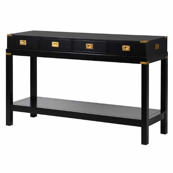 Black Military Style 4 Drawer Console Table With Open Low Shelf .