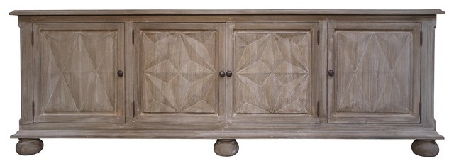 87" Long Sideboard Buffet Cabinet Solid Mahogany Wood Weathered .