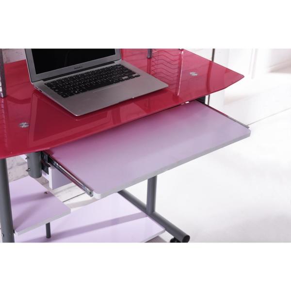 HODEDAH Pink Glass Computer Desk with Pull Out Keyboard Tray .