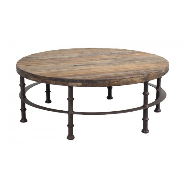 Round Coffee Table Made of Reclaimed Elm Wo