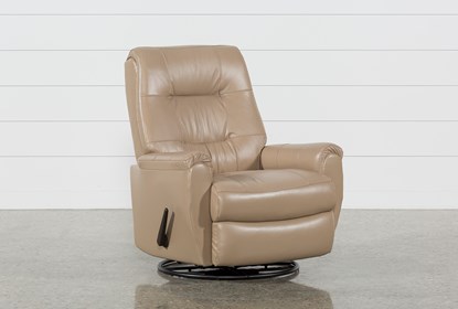 Rogan II Leather Cafe Latte Swivel Glider Recliner | Living Spac