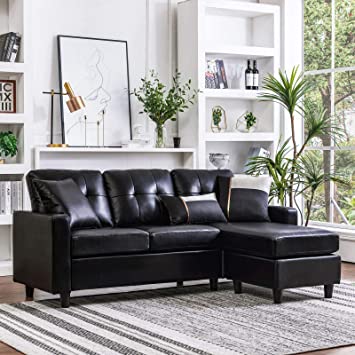 Amazon.com: HONBAY Convertible Sectional Sofa Couch Leather L .