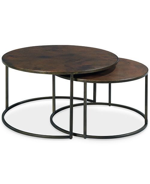 Furniture Copper Round 2-Piece Nesting Coffee Table Set .