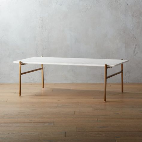 Shop slab large marble coffee table with brass base. Modern fusion .