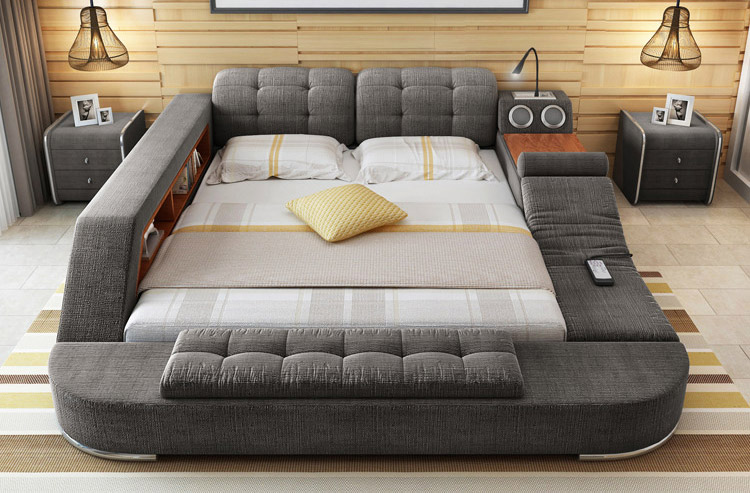 The Ultimate Bed With Integrated Massage Chair, Speakers, and De