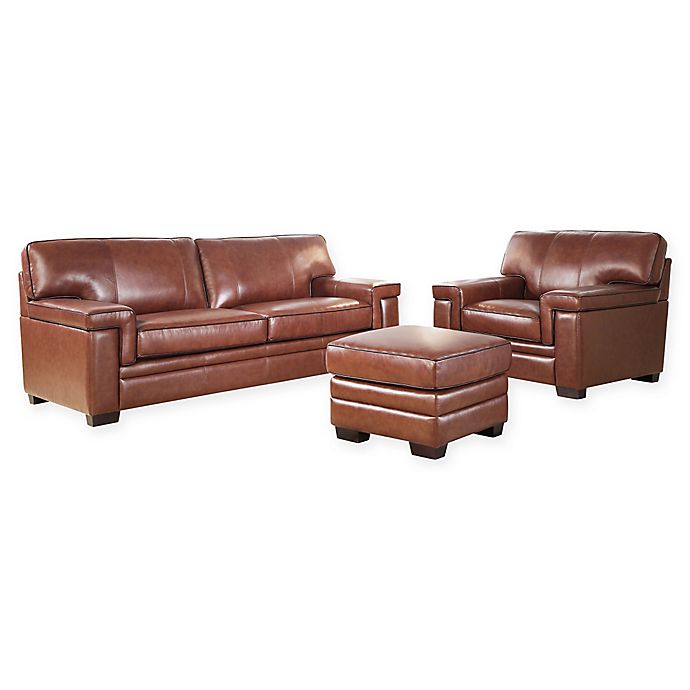 Abbyson Living™ Arlo 3-Piece Leather Sofa, Chair and Ottoman Set .