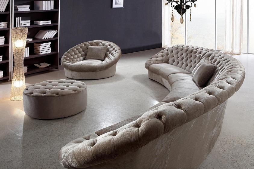 Leon Fabric Sectional Sofa, Chair and Round Ottoman | Fabric .