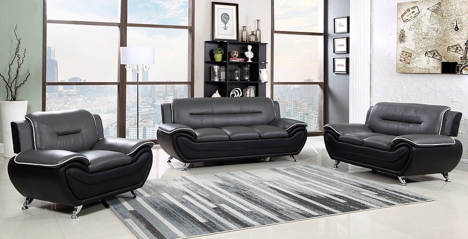 Black & Grey Two-Tone Sofa, Loveseat and Chair S