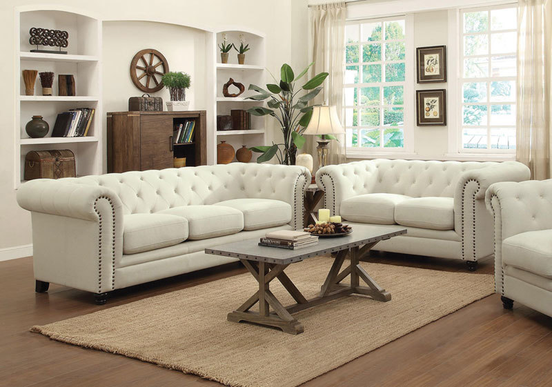 Traditional Living Room Furniture Oatmeal Beige Button Tufted .