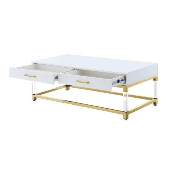 Inspired Home Caspian White/Gold Coffee Table with High Gloss .