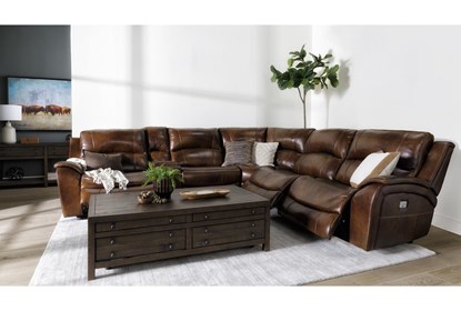 Travis Cognac Leather 6 Piece Power Reclining Sectional With Power .