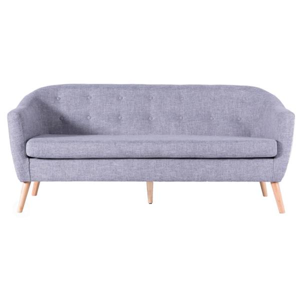 Mid-Century Modern Upholstered Fabric 3 Seat Sofa, Gray Linen .
