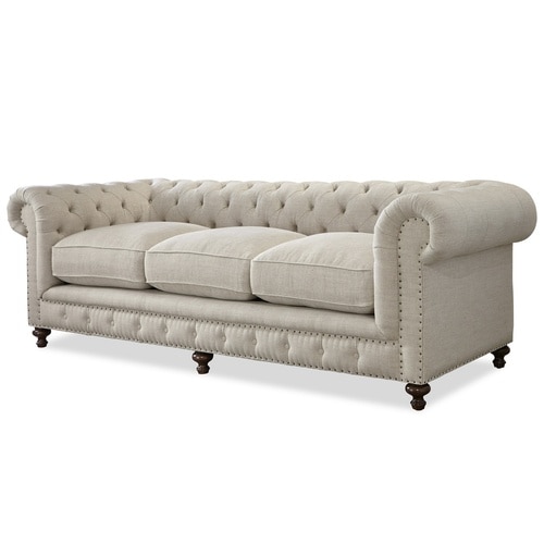 Berkeley 98" Tufted Linen Upholstered Chesterfield Sofa | Zin Ho