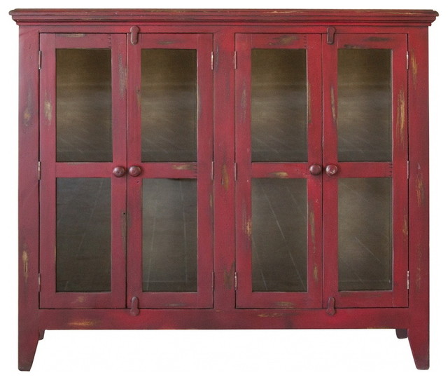 Bayshore Distressed Red Currant Finish Solid Wood 4-Door Sideboard .