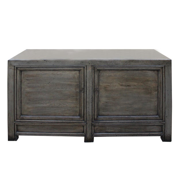 Chinese Distressed Pale Olive Green 4 Doors Sideboard Table .