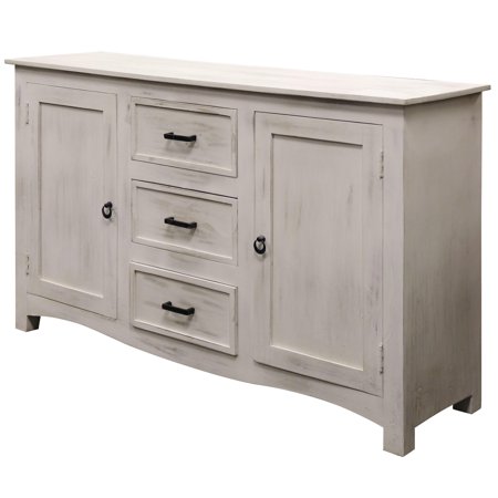 2-Door and 3-Drawer Sideboard - Distressed White Wash Finish .