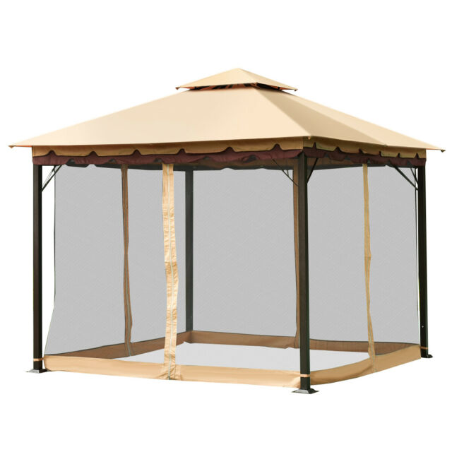11'x11' 2-Tier Canopy Tent Outdoor Picnic Shelter Slant Legs Patio .