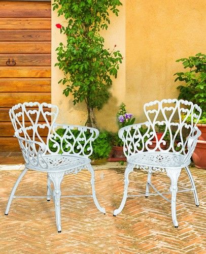Antique Victorian Cast Aluminum Patio Dining Chairs - White Heart .