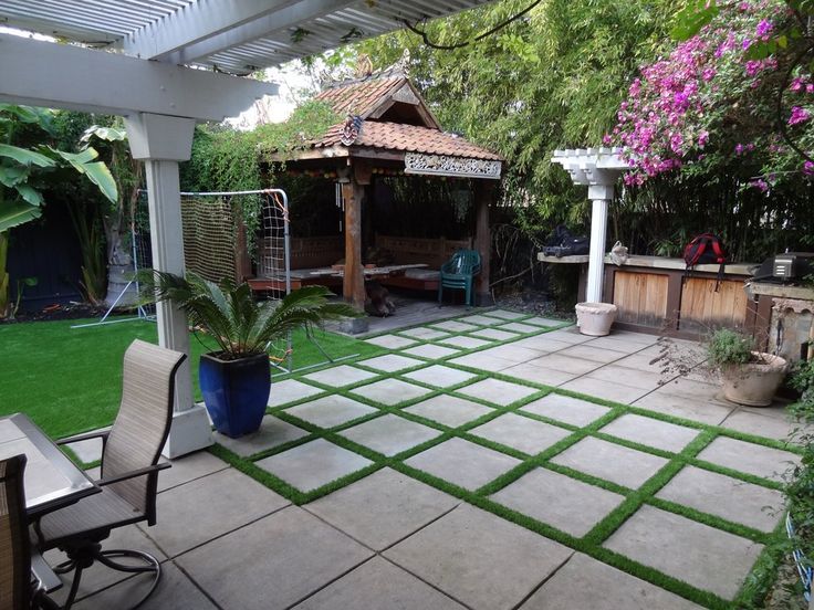 modern cement pavers with grass patio - Google Search | Small .