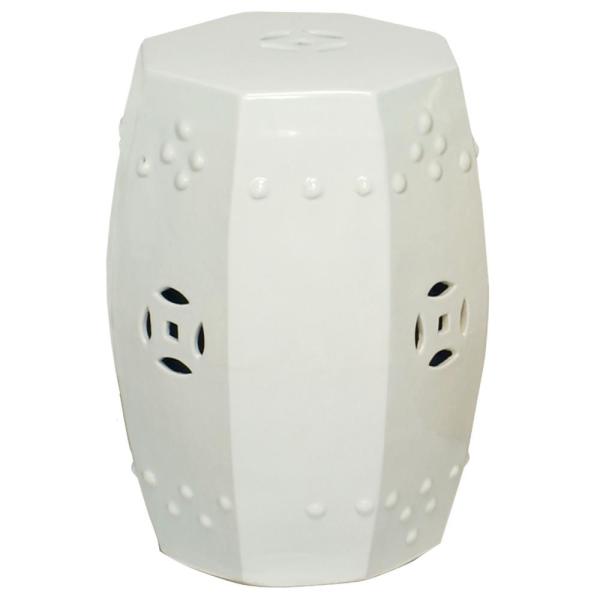 Emissary Octagon White Ceramic Garden Stool-4042WT - The Home Dep