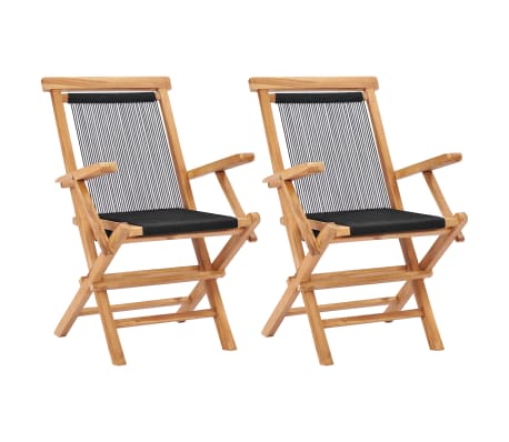 vidaXL Folding Garden Chairs 2 pcs Solid Teak Wood and Rope .