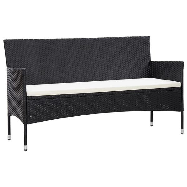 Shop vidaXL 3-Seater Garden Sofa with Cushions Black Poly Rattan .