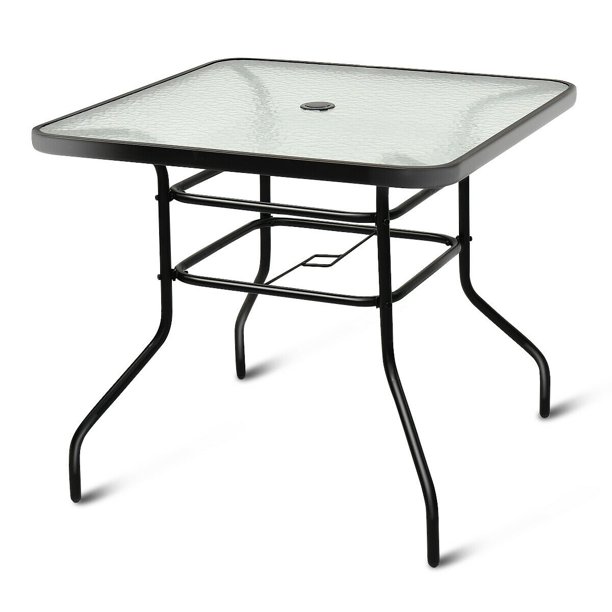 Costway 32'' Patio Square Table Tempered Glass Steel Frame Outdoor .