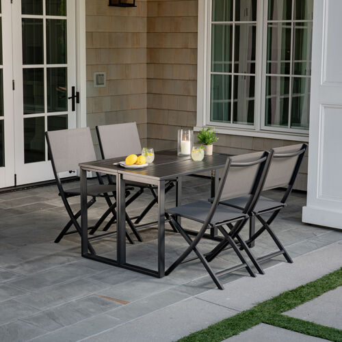 Conrad 5-Piece Compact Outdoor Dining Set with 4 Folding S