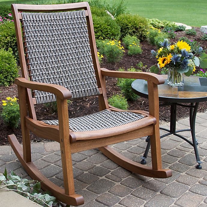 Outdoor Interiors® Eucalyptus and Wicker Outdoor Rocking Chair in .