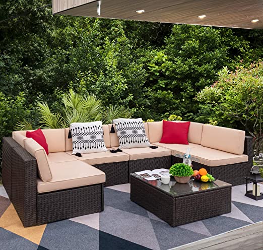 Amazon.com: Devoko 7 Pieces Outdoor Sectional Sofa All-Weather .