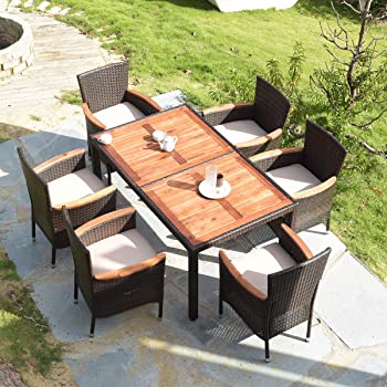 Amazon.com: Tangkula 7 PCS Outdoor Patio Dining Set, Garden Dining .