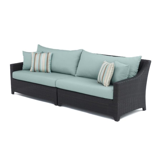 RST Brands Deco Wicker Outdoor Sofa with Cushion and Bliss Blue .