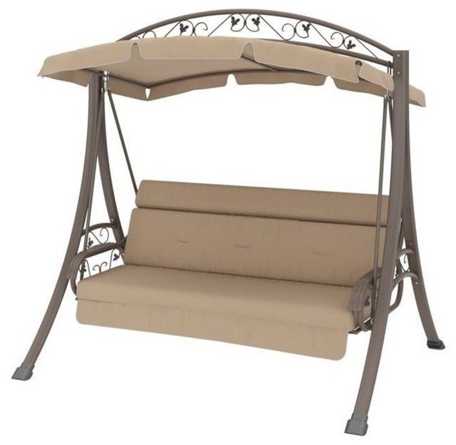 Pemberly Row Patio Swing with Arched Canopy in Beige - Traditional .