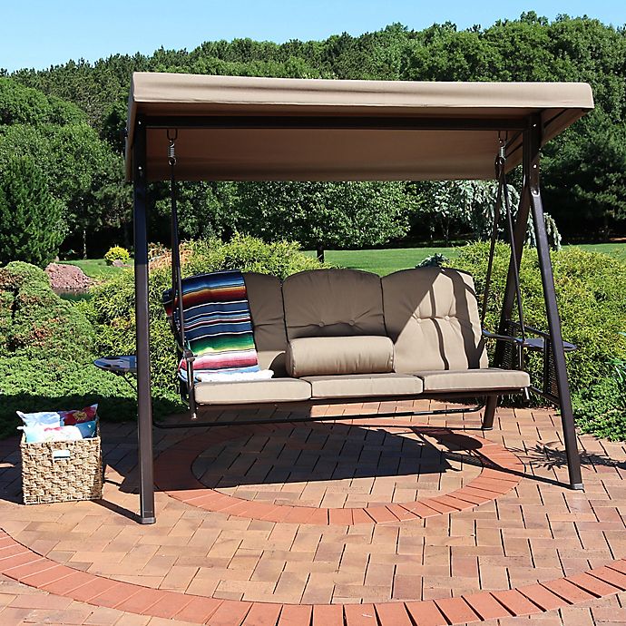 Sunnydaze Decor 3-Person Patio Swing with Canopy and Cushions .