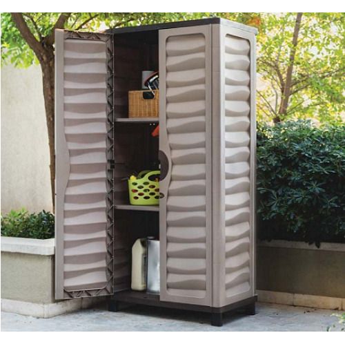 Tall Outdoor Storage Cabinet Garden Utility Plastic Horizontal .