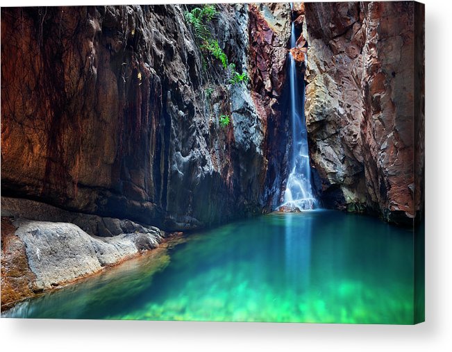Waterfall And Plunge Pool In El Questro Acrylic Print by Sara wint