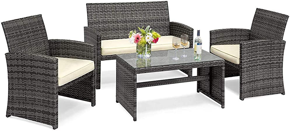Amazon.com: Goplus 4-Piece Wicker Patio Furniture Set with Weather .