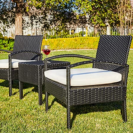 Amazon.com: M&W 3 Pieces Patio Sofa Set, PE Wicker Rattan Outdoor .