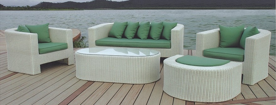 Hot Sale outdoor Patio Curved pvc white rattan garden furniture .