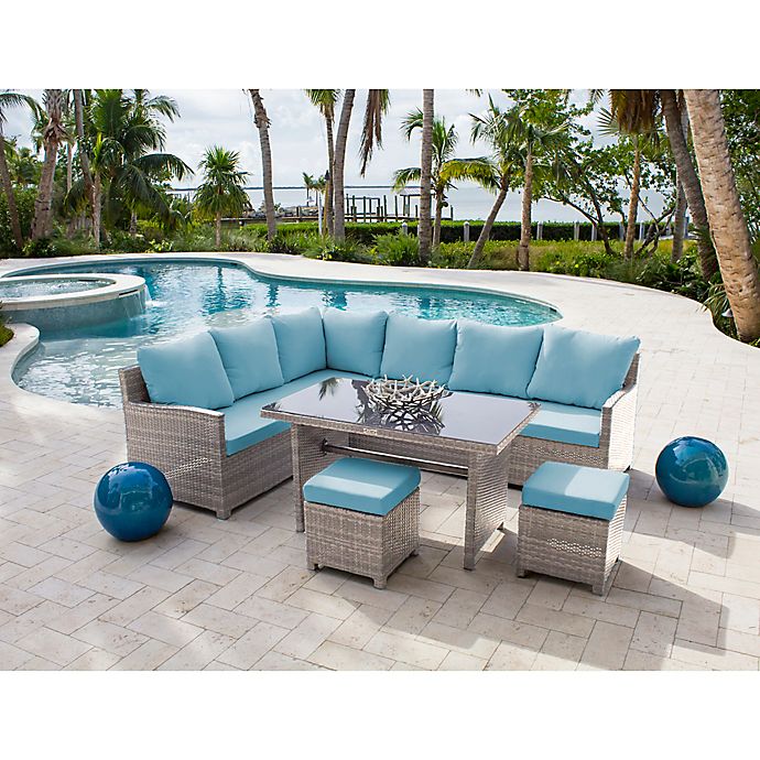 Athens 4-Piece Sectional Patio Dining Set in White Wash with .