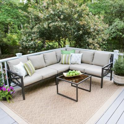 Leisure Made Blakely Black 5-Piece Aluminum Outdoor Sectional with .