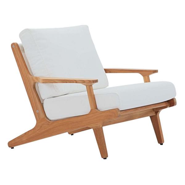 MODWAY Saratoga Natural Teak Outdoor Lounge Chair with White .