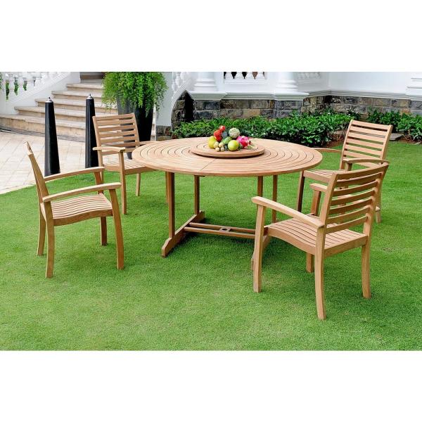 HiTeak Furniture Royal Round Teak Outdoor Dining Table with Lazy .